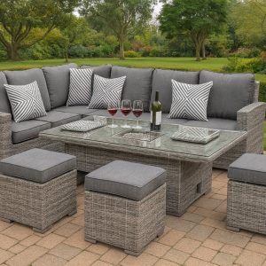 Cordoba Corner Rising Table Dining Sofa Set GREY Weave EX WAREHOUSE, EX WAREHOUSE…ANOTHER £600 OFF...£899!